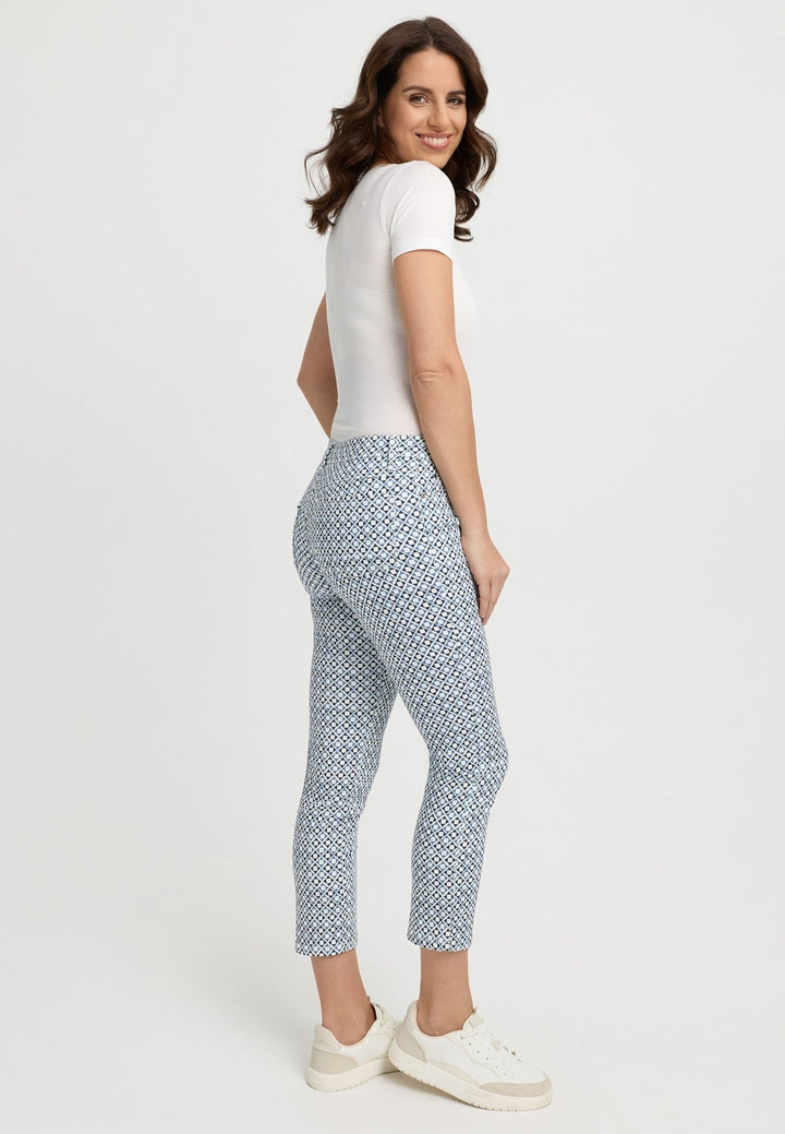 wonderjeans Ankle White Blue Mini Square Print