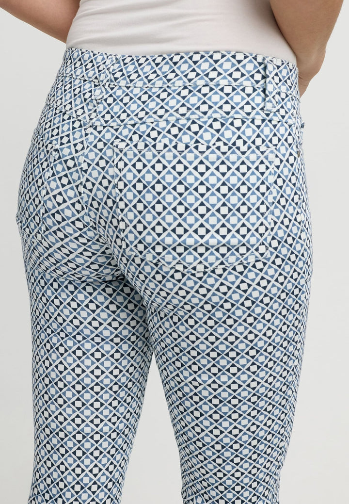 wonderjeans Ankle White Blue Mini Square Print